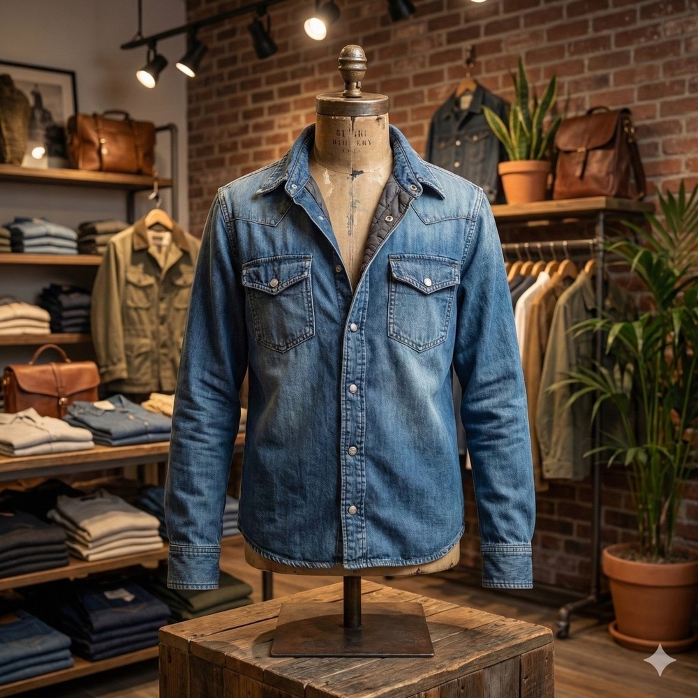 Ralph Lauren Denim & Supply Puffer Down Lined Denim Snap Button Shacket Mens L